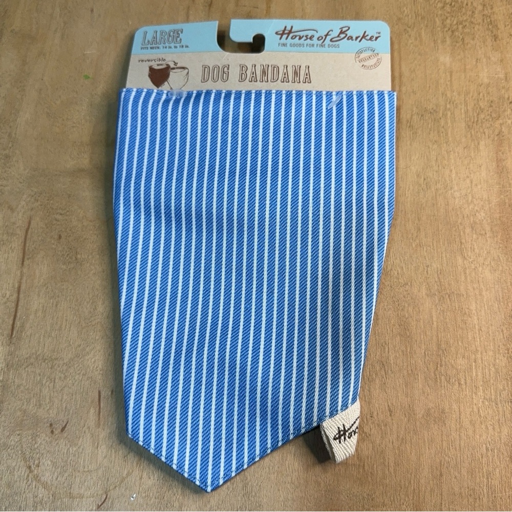New NWT House of Barker Large [14 to 18 in. neck] Blue Reversible Dog Bandana